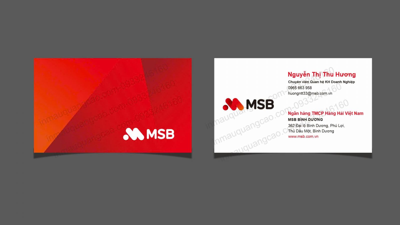 Mẫu danh thiếp name card ngân hàng MSB đẹp