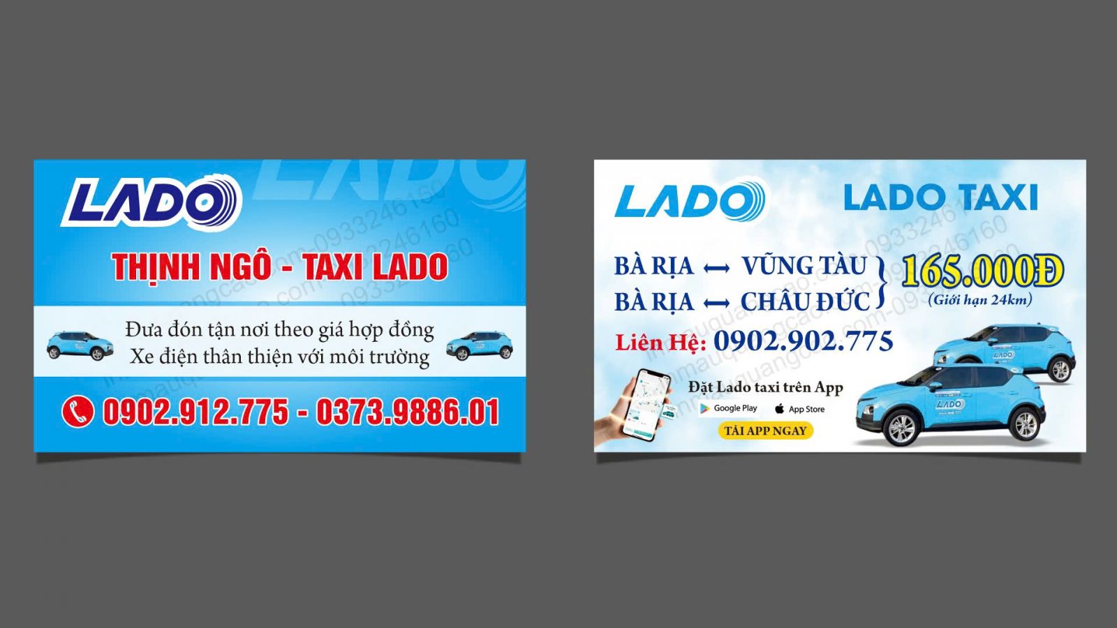 Mẫu danh thiếp LADO taxi - in card visit taxi đẹp Bình Dương