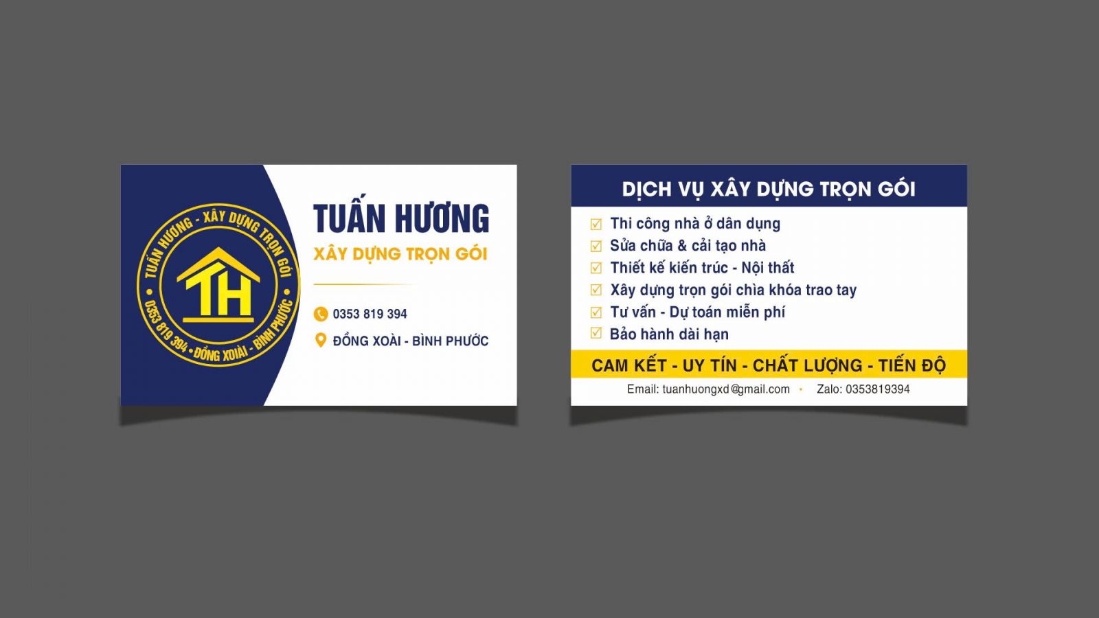 Mẫu name card cty xây dựng tại Đồng Xoài, Đồng Nai