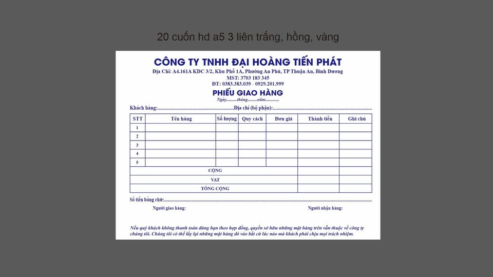 IN PHIẾU GIAO HÀNG HOÀNG TIẾN